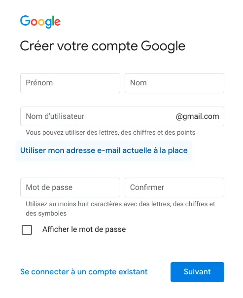 fenetre utiliser mon email actuel