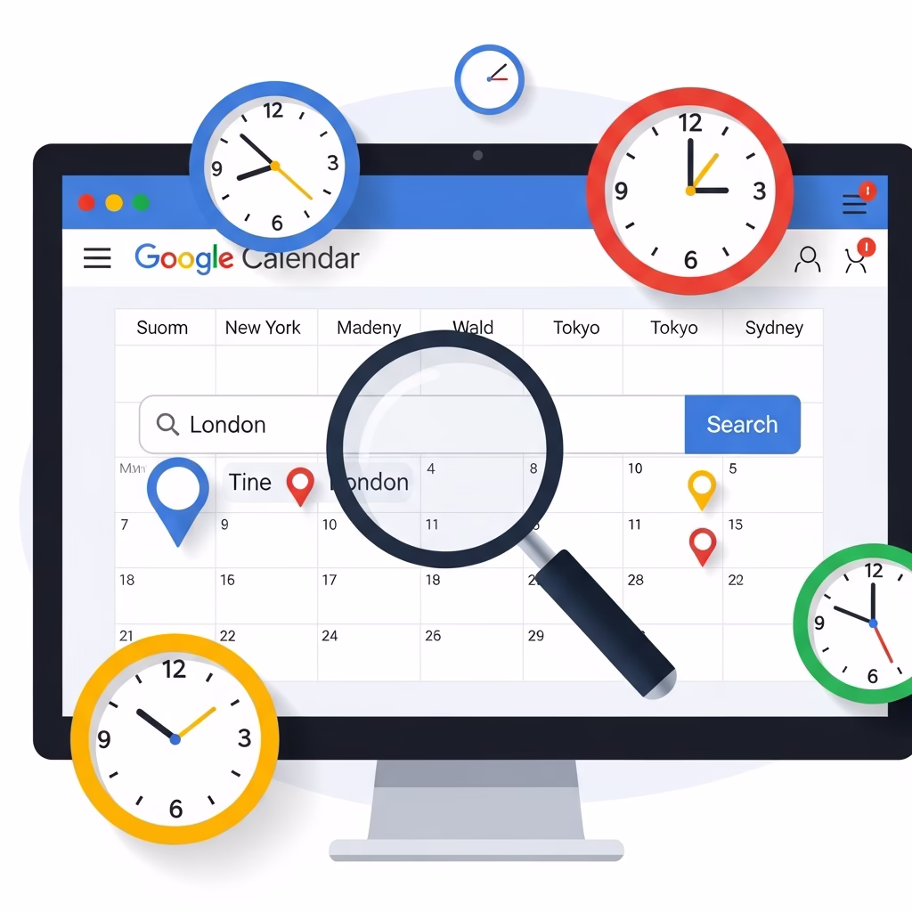 Recherche de ville et pays pour les fuseaux horaires sur Google Agenda