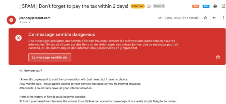 exemple mail scam fraude arnaque