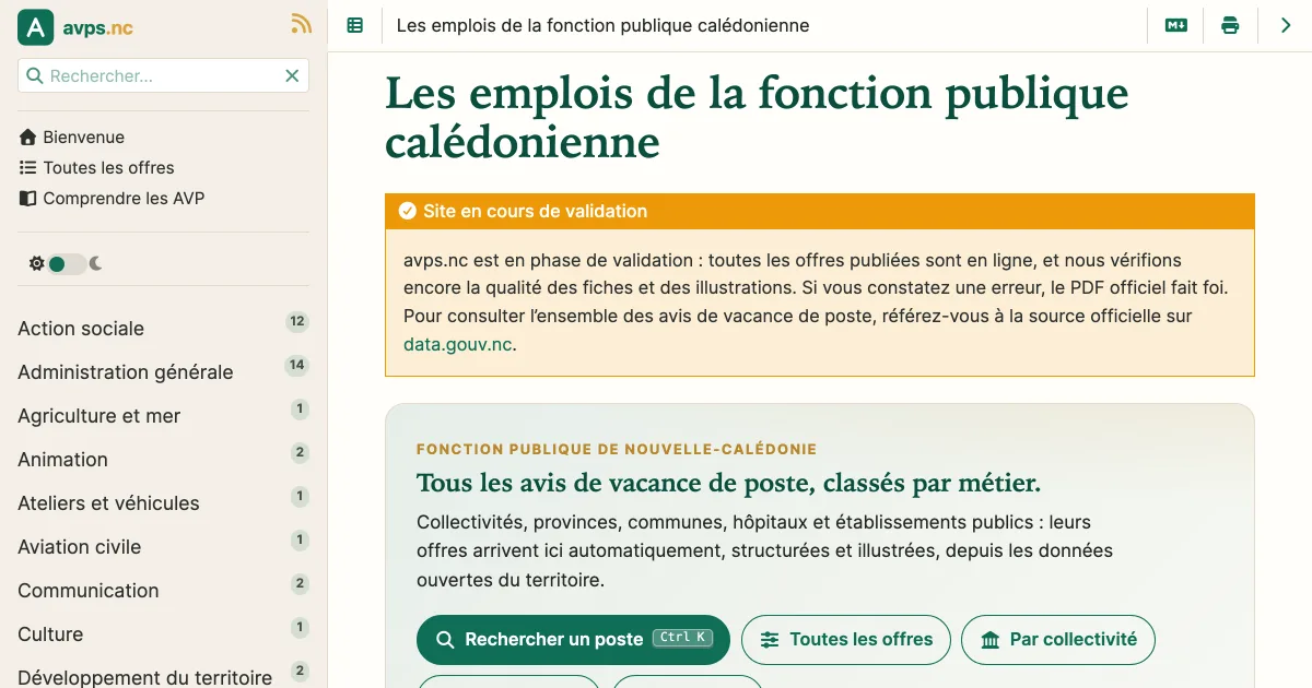 Toutes les offres d'emploi de la fonction publique calédonienne, au même endroit