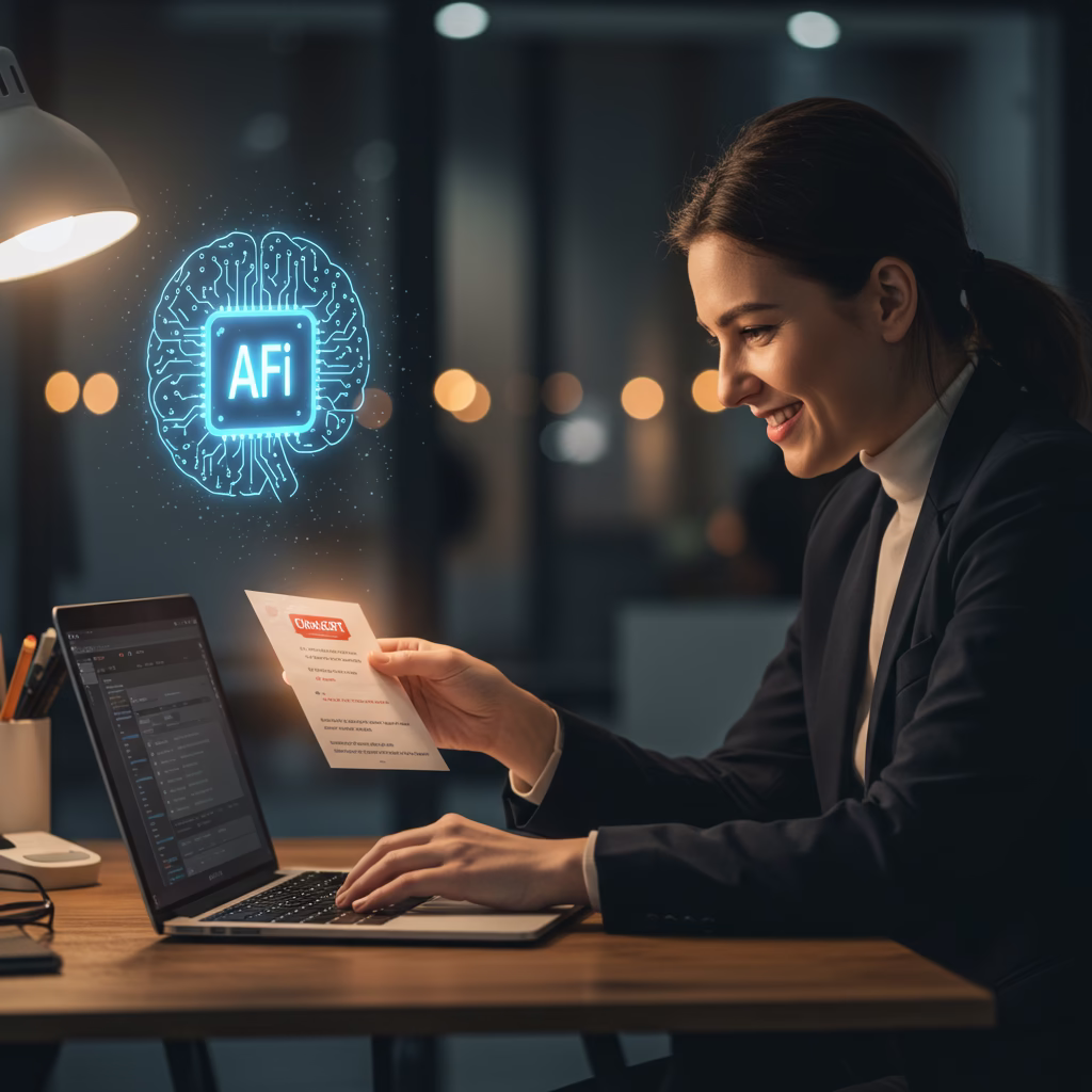 Assistant IA stylis&eacute; aidant &agrave; r&eacute;diger des v&oelig;ux professionnels personnalis&eacute;s sur un ordinateur.