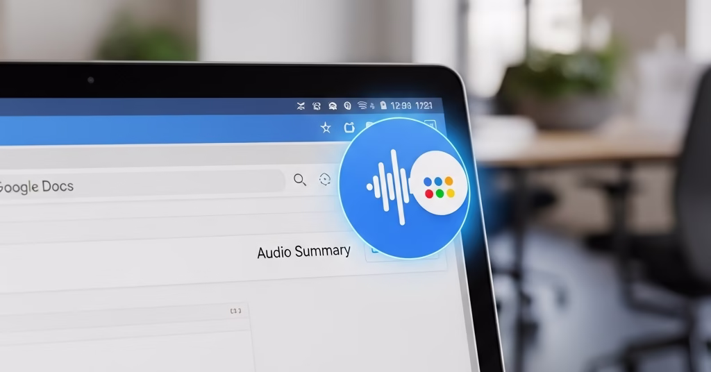 Interface Google Docs affichant la nouvelle fonctionnalité de résumé audio par IA.