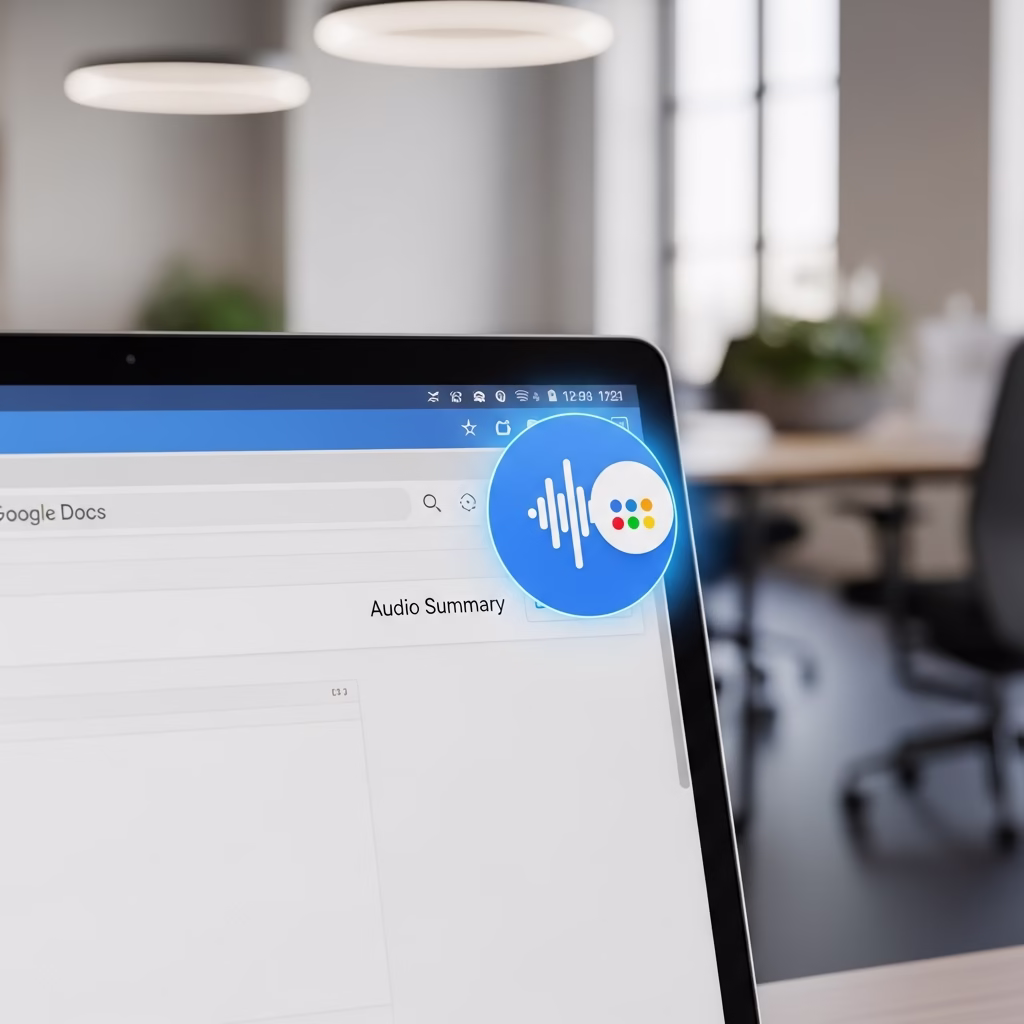 Interface Google Docs affichant la nouvelle fonctionnalité de résumé audio par IA.