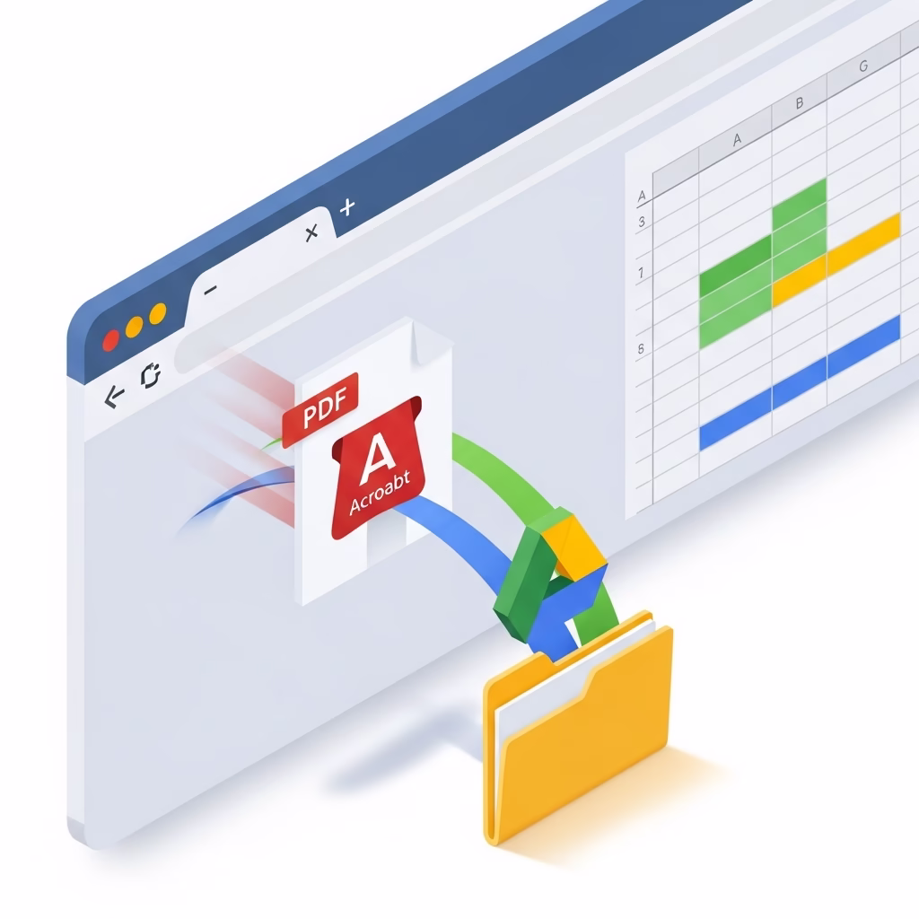 Illustration sauvegarde directe PDF Chrome vers Google Drive et nouvelles fonctions Sheets