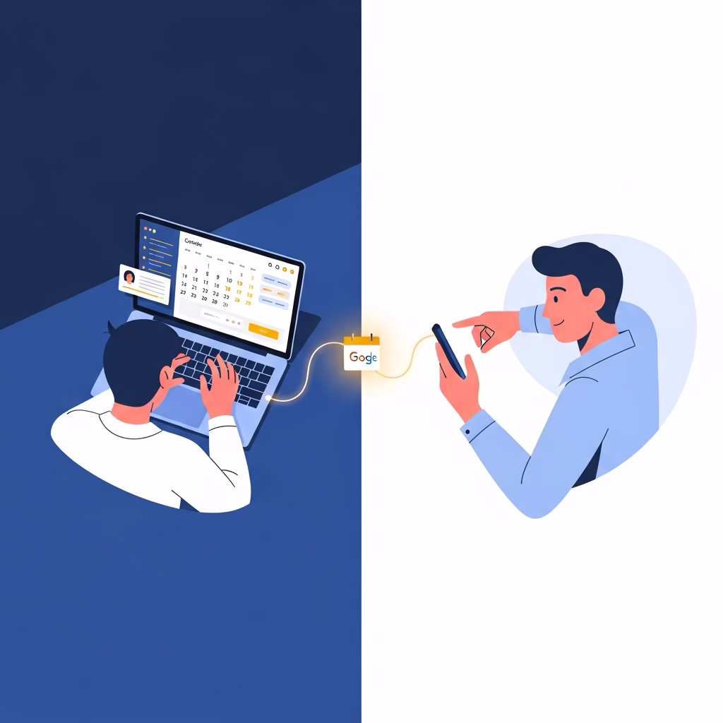 Illustration d'un assistant et d'un dirigeant gérant un agenda partagé.