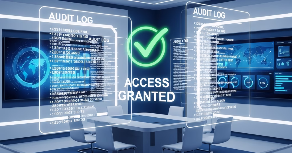Interface du journal d'audit Google Meet montrant les permissions d'accès