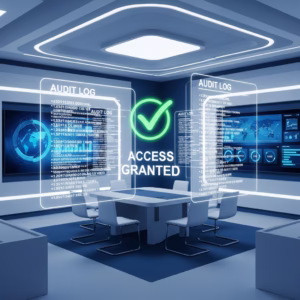 Interface du journal d'audit Google Meet montrant les permissions d'accès