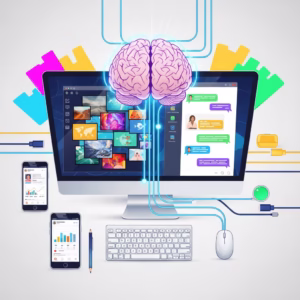 Illustration d'une intelligence artificielle générant des images sur un écran d'ordinateur.