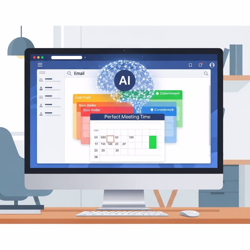 Interface Gmail utilisant Gemini pour planifier une réunion d'équipe.