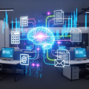 Illustration d'une intelligence artificielle connectée aux outils de Google Workspace