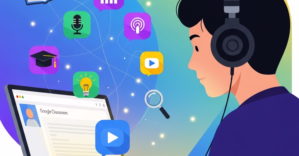 Étudiant utilisant l'IA NotebookLM sur son ordinateur pour réviser dans Google Classroom.