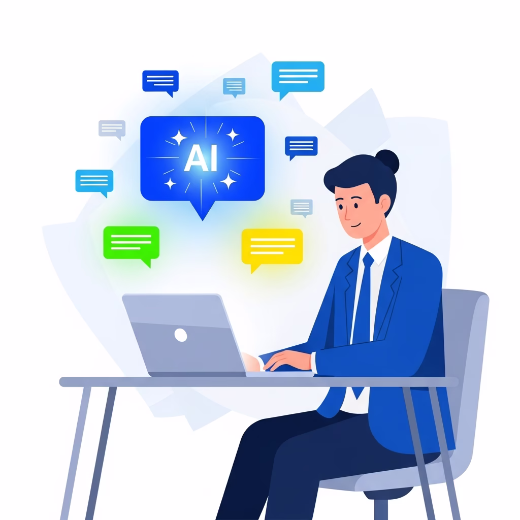 Illustration de l'intégration de l'IA Gemini dans une application de messagerie professionnelle.