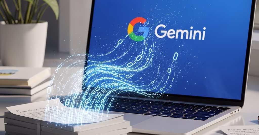 Numérisation magique de notes manuscrites par l'intelligence artificielle Gemini sur un ordinateur portable.